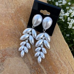 White Pearlescent Statement Special Occasion Earrings NWT